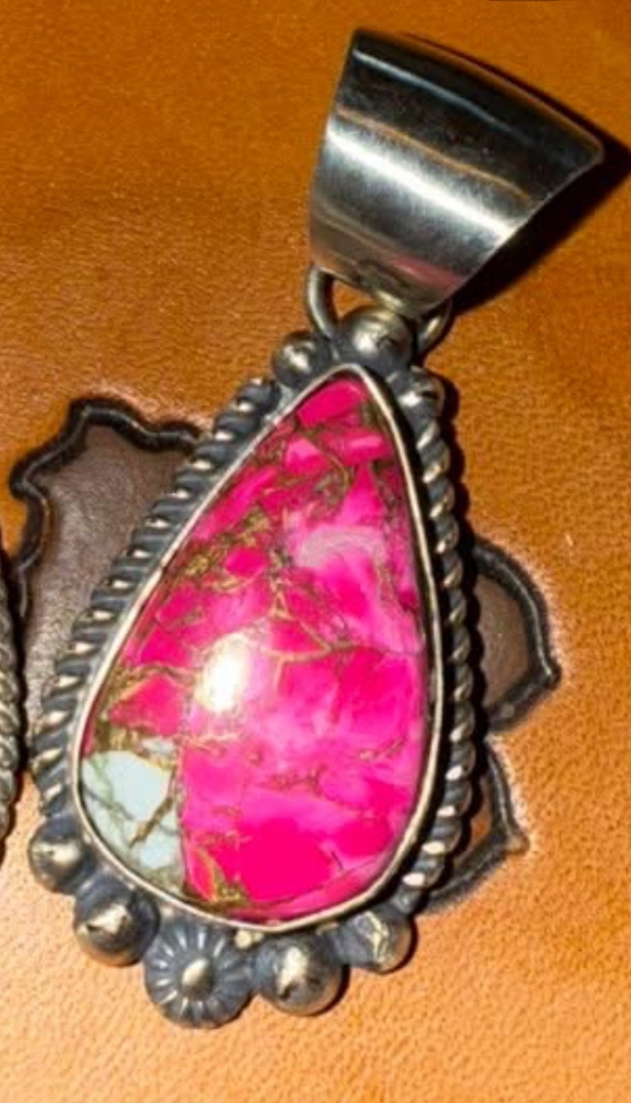 Navajo Sterling Silver Hot Pink Howlite Pendant