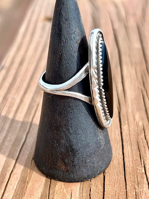 Navajo Sterling Silver Jet Ring Size 8.5