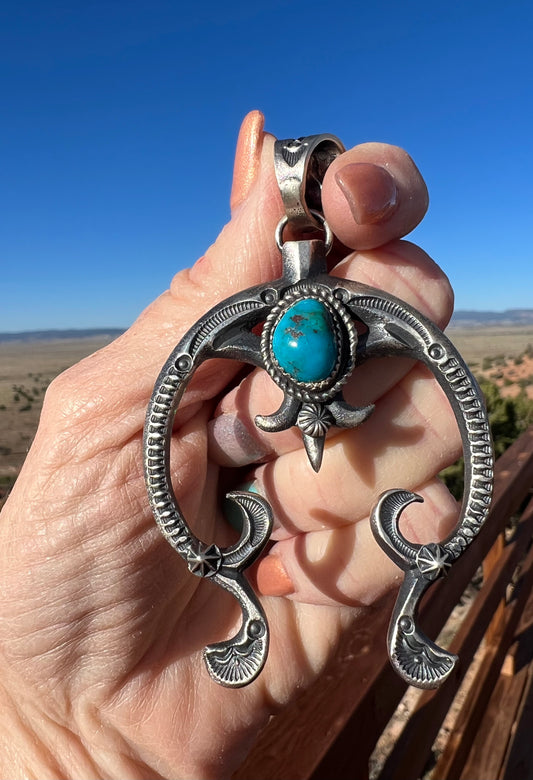 Navajo Sterling Silver Turquoise Naja Pendant
