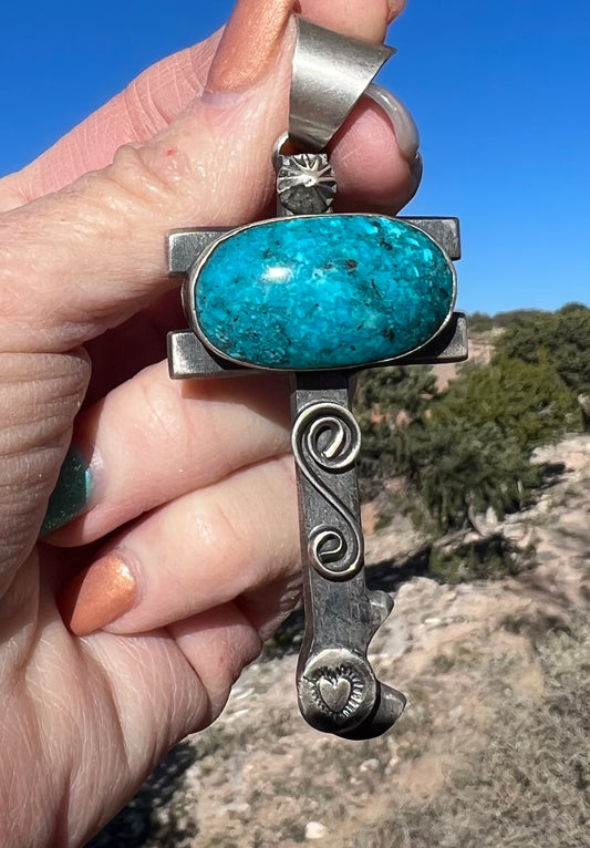 Sterling Silver Turquoise Cross Pendant