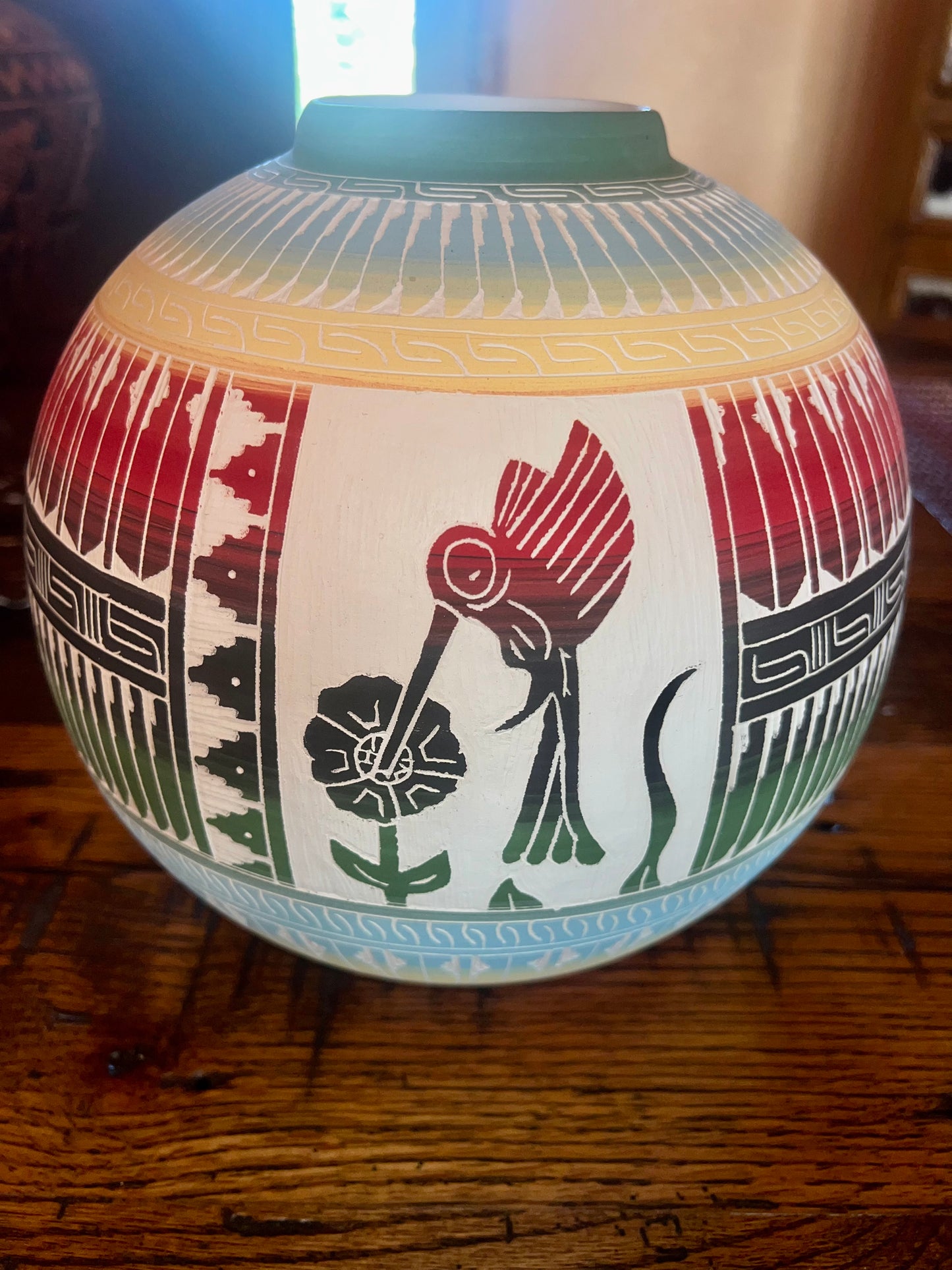 Navajo etched hummingbird pot