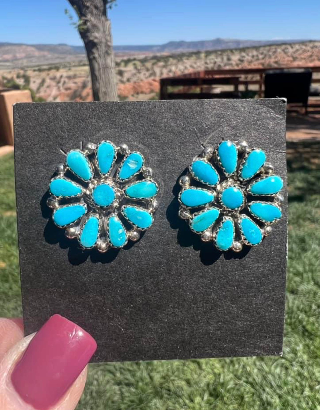 Navajo sterling silver turquoise cluster earrings