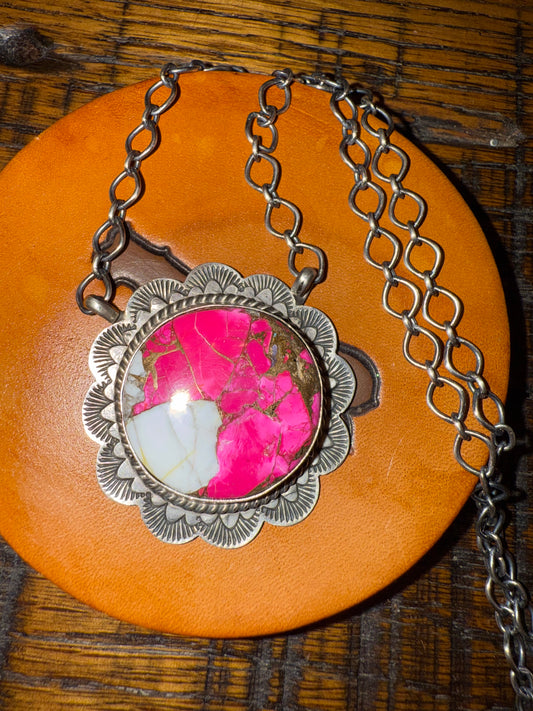 Navajo Stunnimg Sterling Hot Pink Necklace