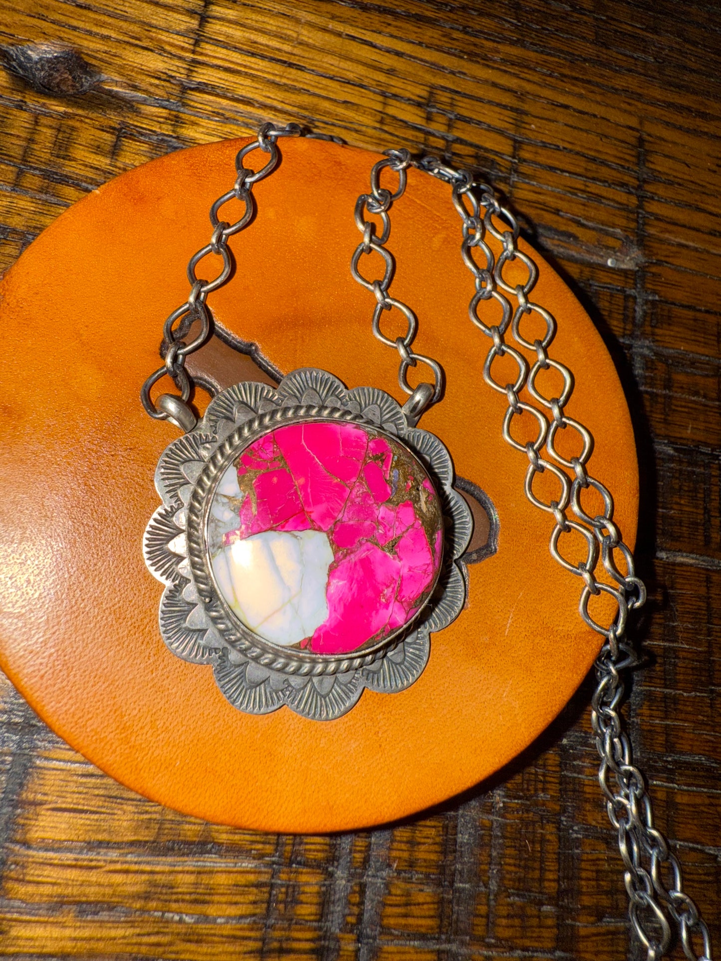 Navajo Stunnimg Sterling Hot Pink Necklace