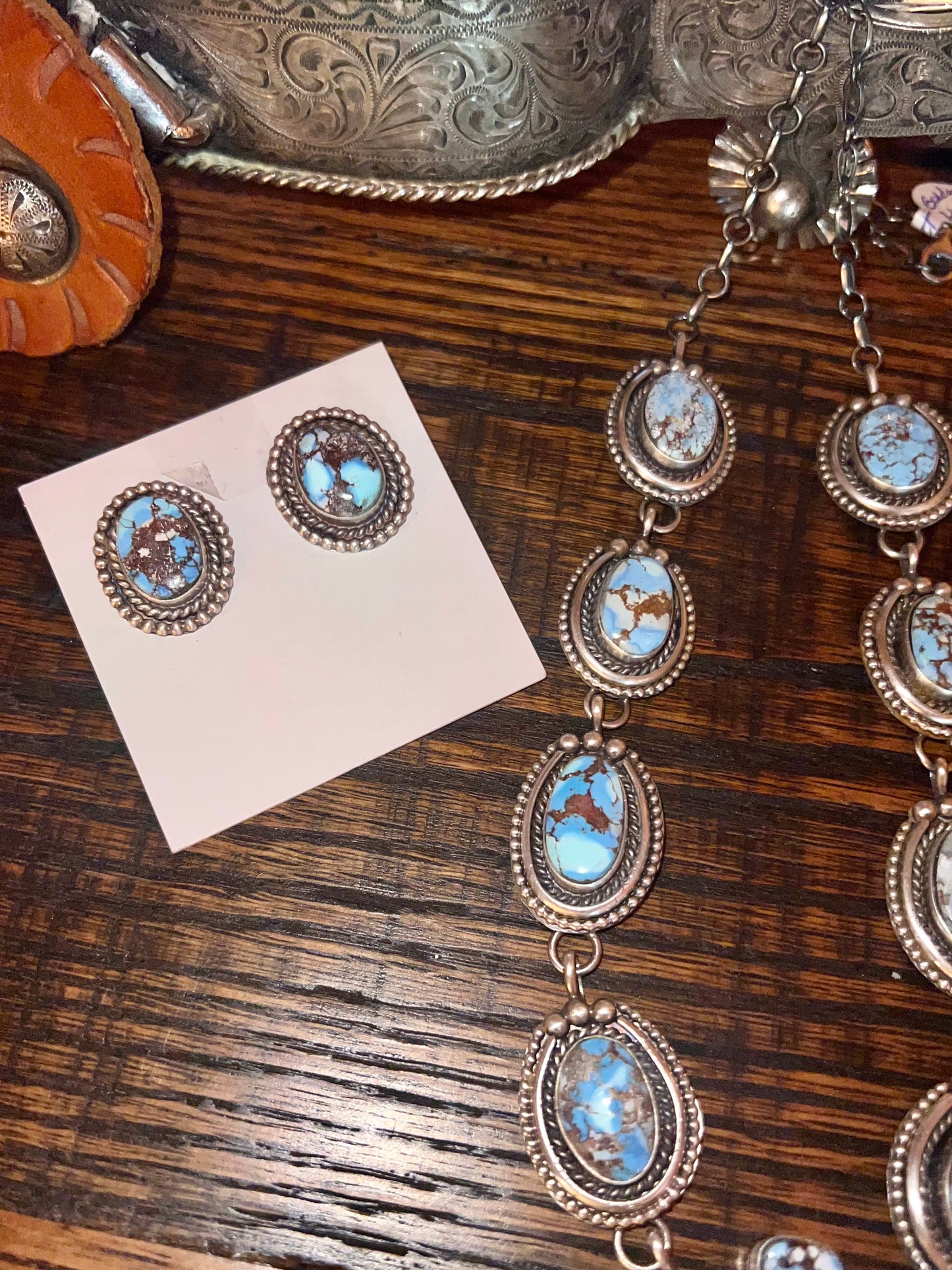 Navajo sterling golden hills necklace and earrings set