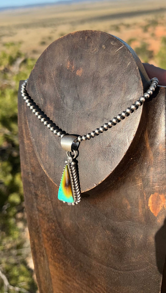 Navajo sterling turquoise pendant and pearls