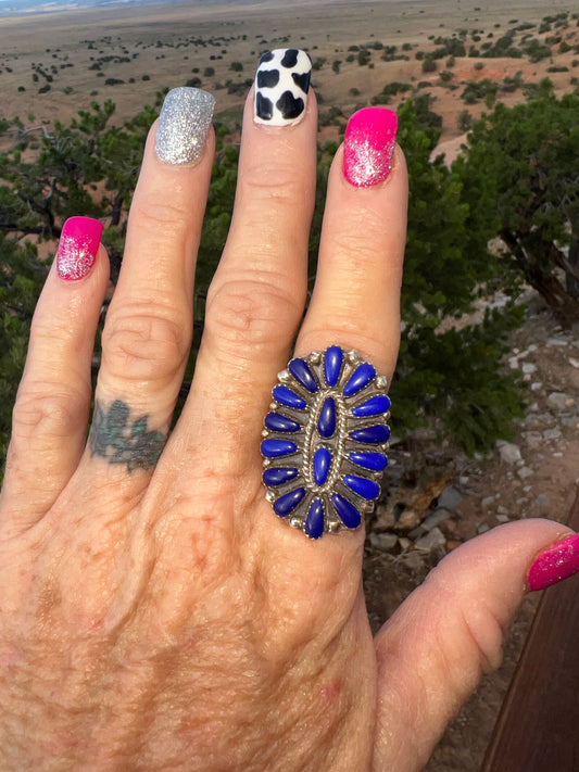 Navajo sterling lapis block cluster ring size 9