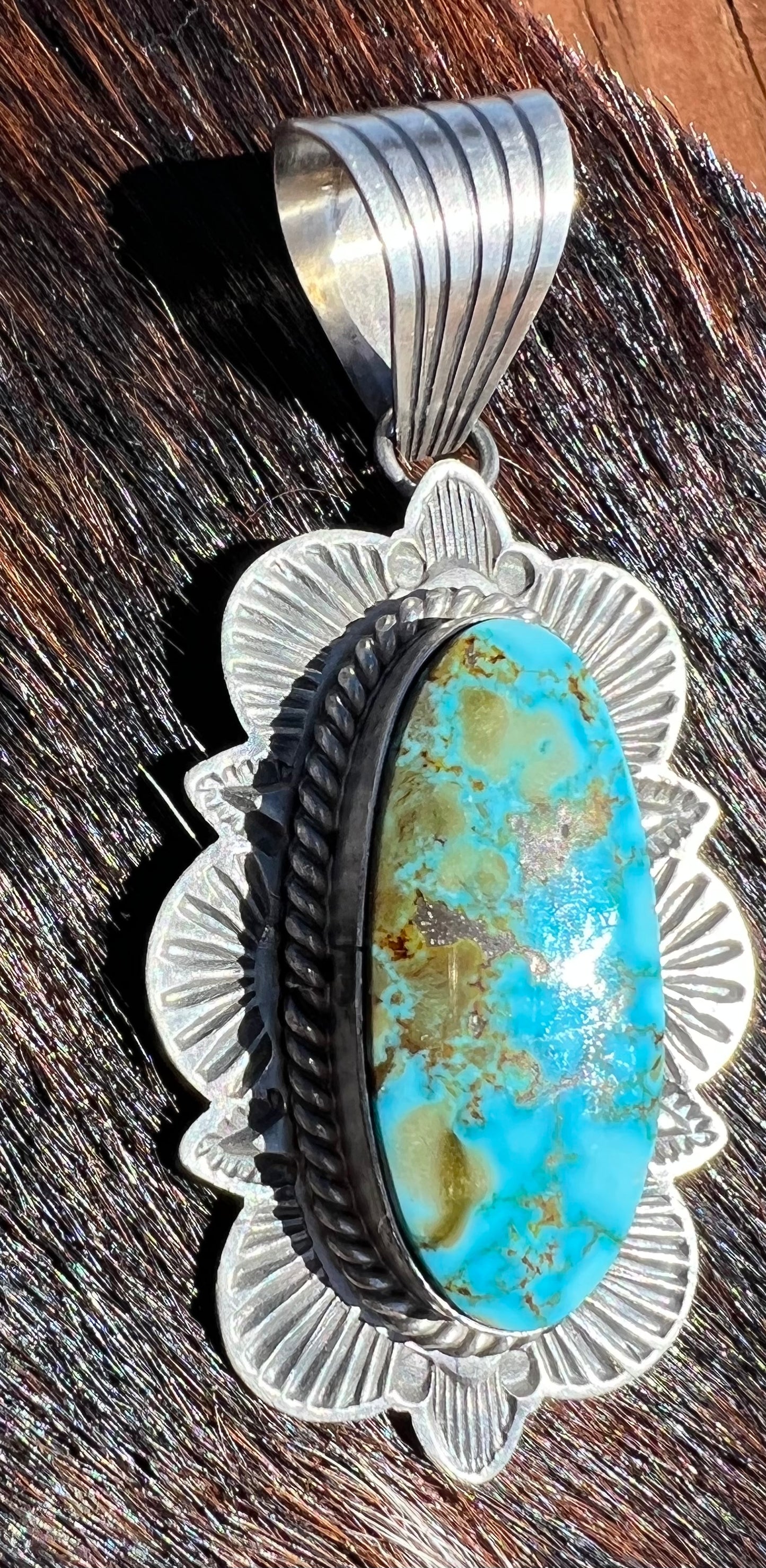 Navajo Made Sterling Silver Turquoise Pendant