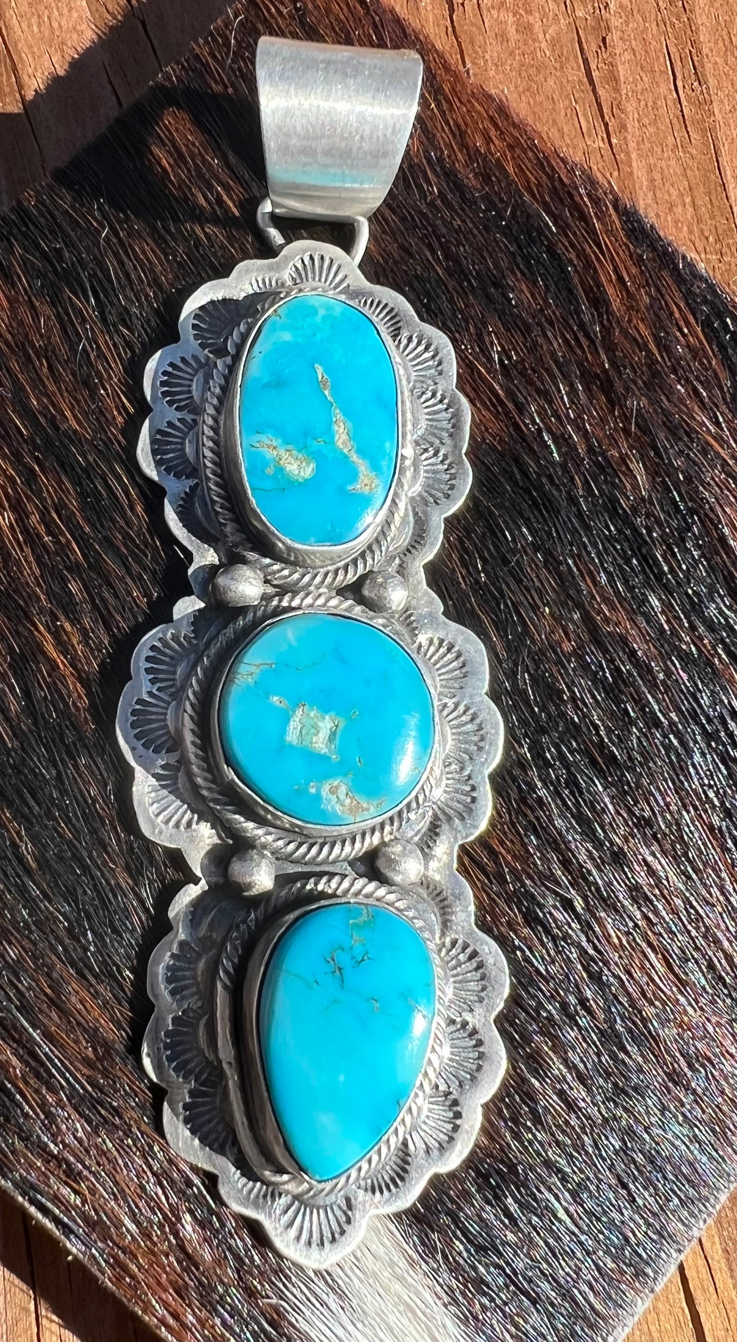 Navajo Sterling Silver Turquoise Three Stone Pendant