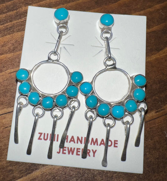 Zuni Sterling Silver Turquoise Dangle Earrings