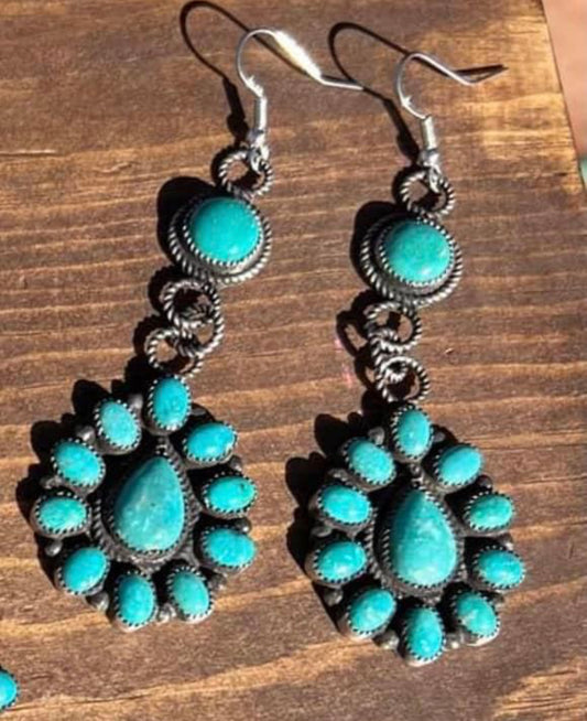 Navajo made sterling silver turquoise show stopper earrings