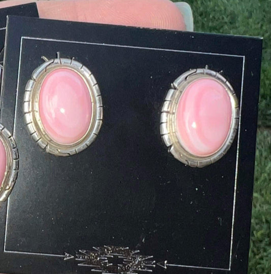 Navajo made sterling silver pink conch shell earrings