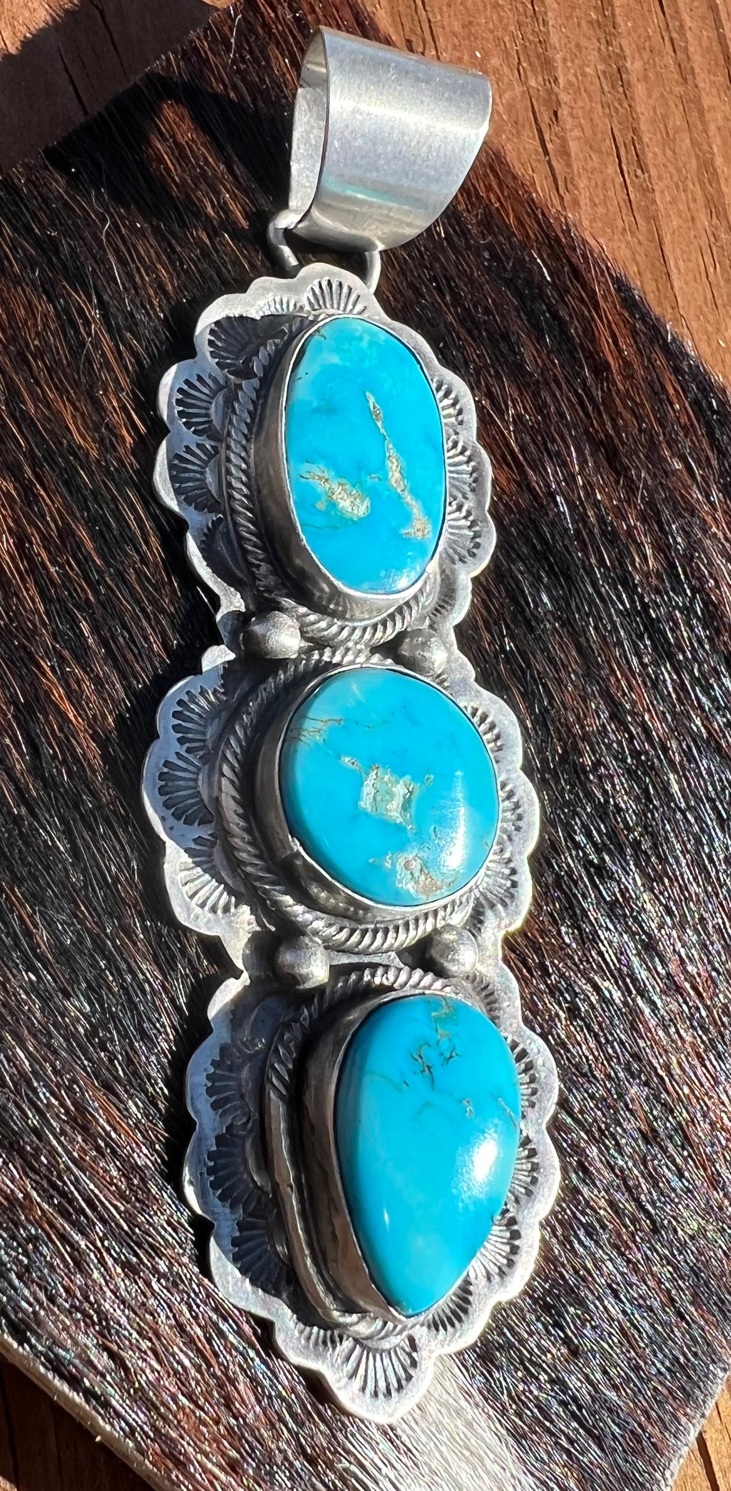 Navajo Sterling Silver Turquoise Three Stone Pendant