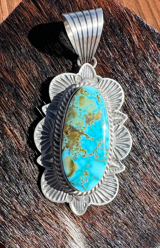 Navajo Made Sterling Silver Turquoise Pendant