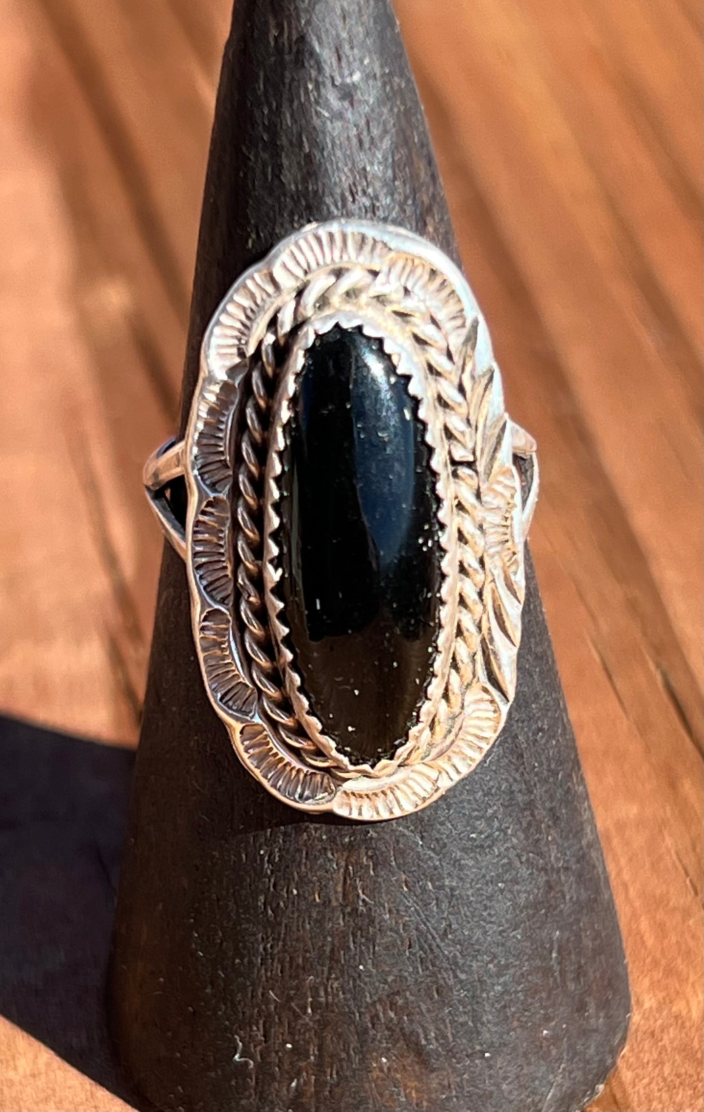 Navajo Sterling Silver Jet Ring Size 8