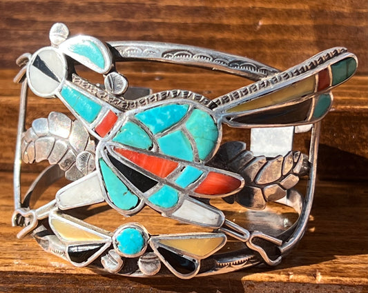 Vintage Navajo Sterling Silver Road Runner Bracelet