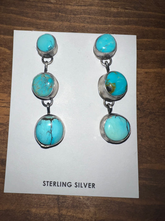 Navajo made sterling silver turquoise dangle earrings