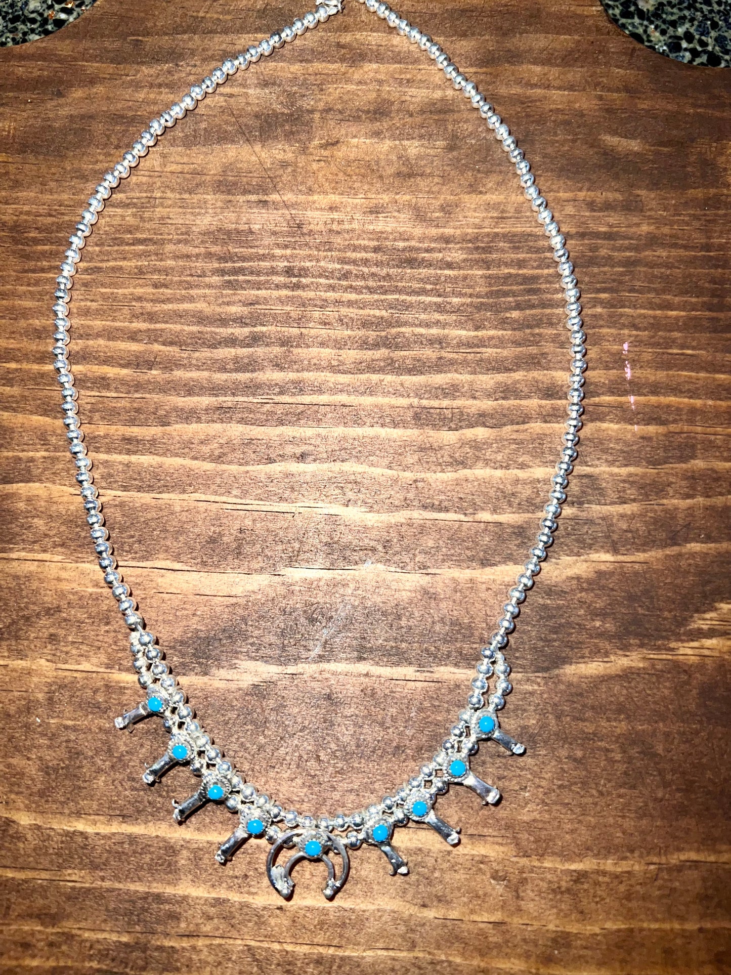 Navajo Sterling Silver Turquoise Squash Blossom Choker