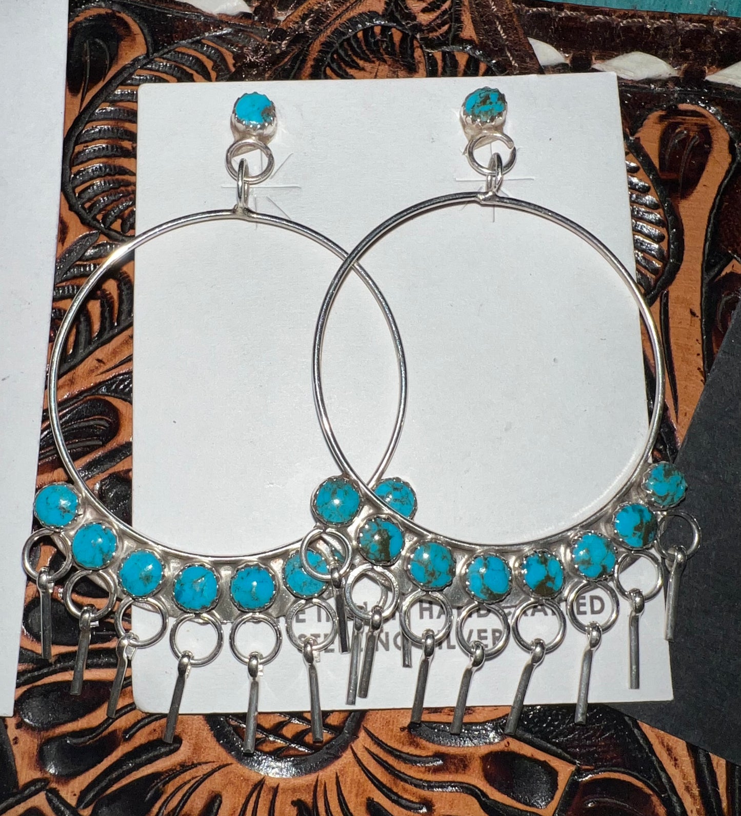 Zuni sterling silver turquoise dangle earrings