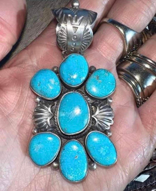 Large Sterling Silver Turquoise Pendant