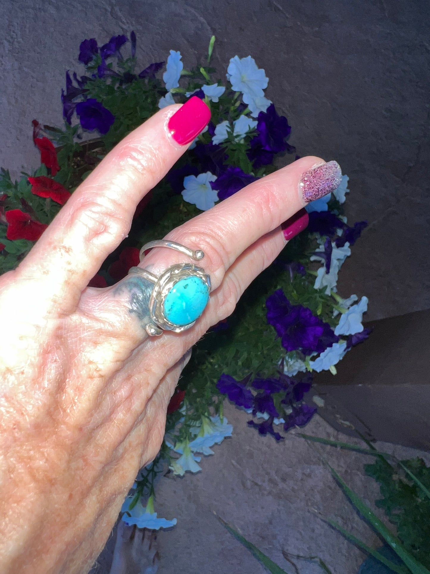 Gorgeous Sterling Silver Turquoise size adjustable ring