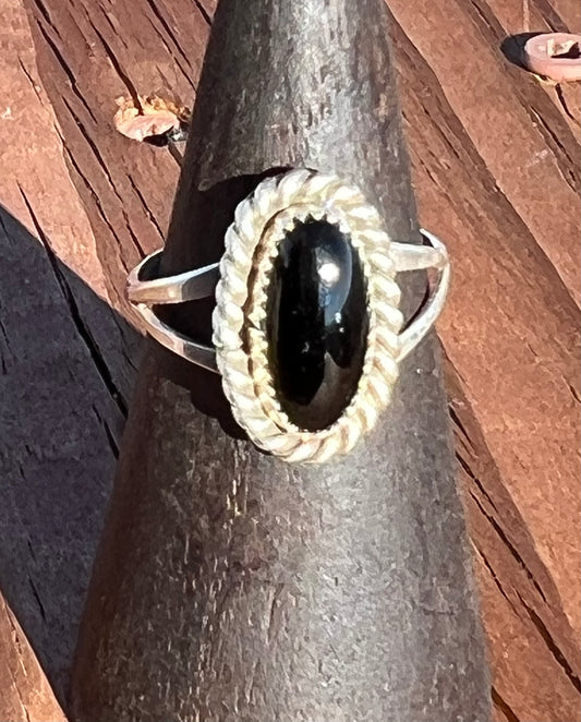 Navajo Sterling Silver Jet Ring Size 8.25