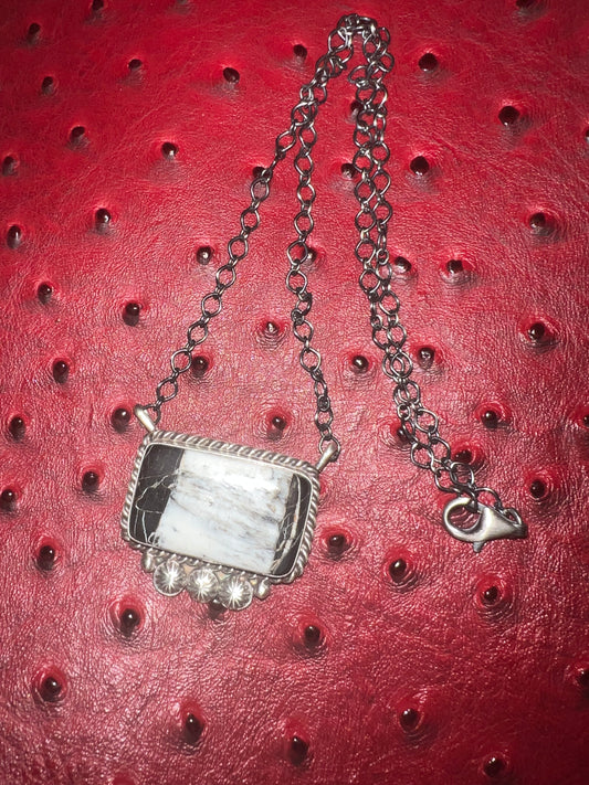 Sterling Silver White Buffalo Bar Necklace