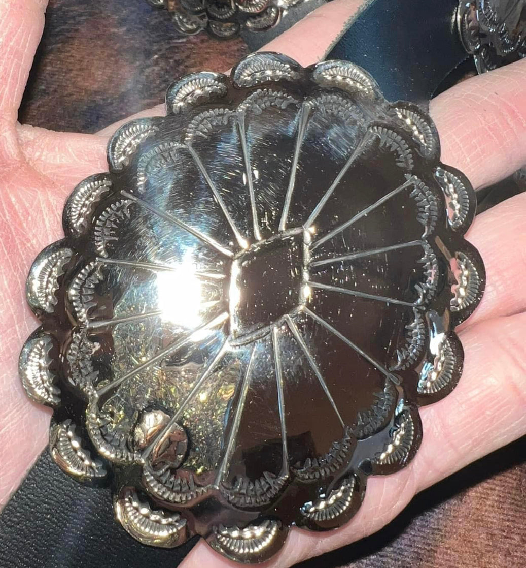 Navajo Made Nickle Silver Stamped Concho Belt