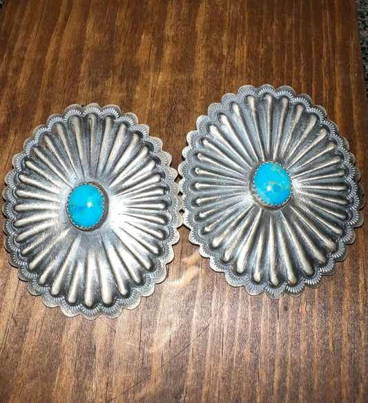 Navajo Made Sterling Silver Turquoise Show Stopper Earrings