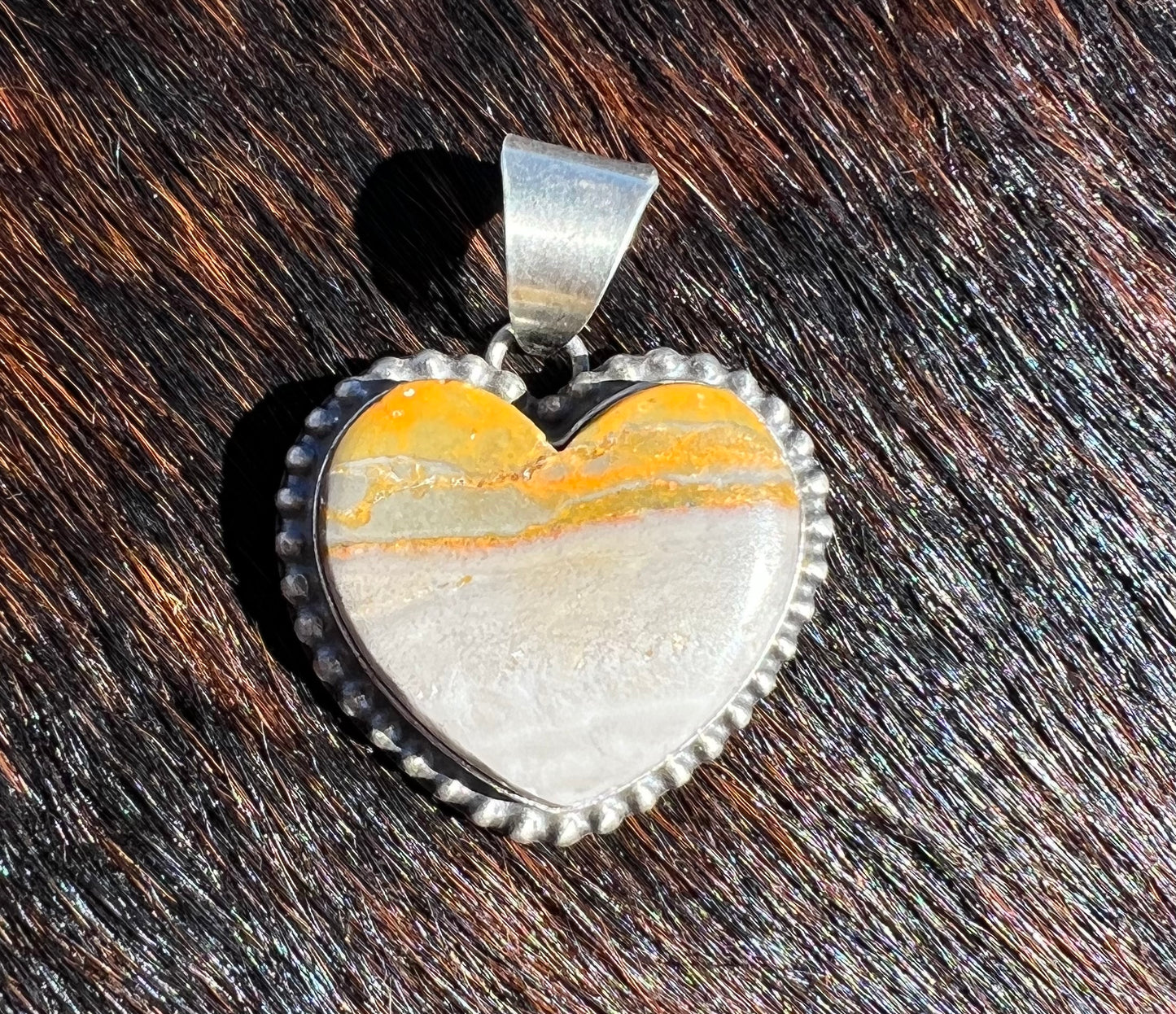 Navajo Sterling Silver Bumblebee Jasper Heart Pendant