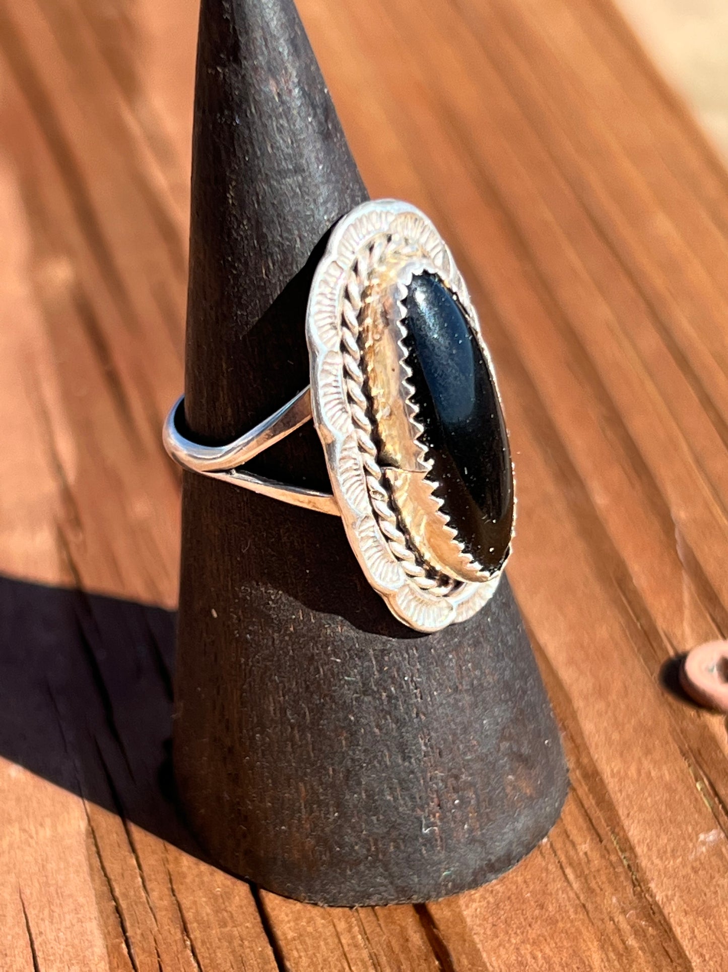 Navajo Sterling Silver Jet Ring Size 8