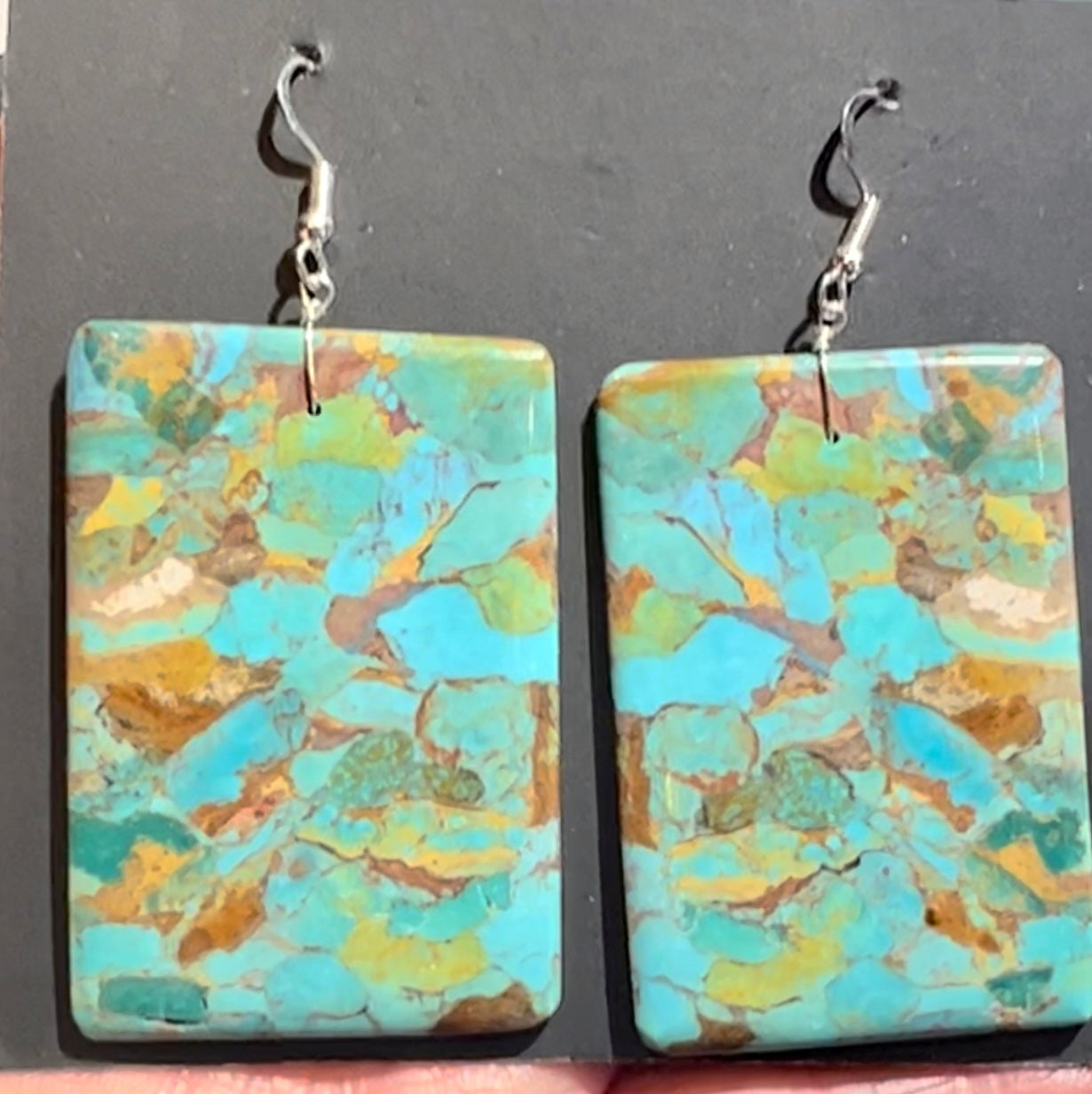 Navajo Turquoise Compressed Slab Earrings