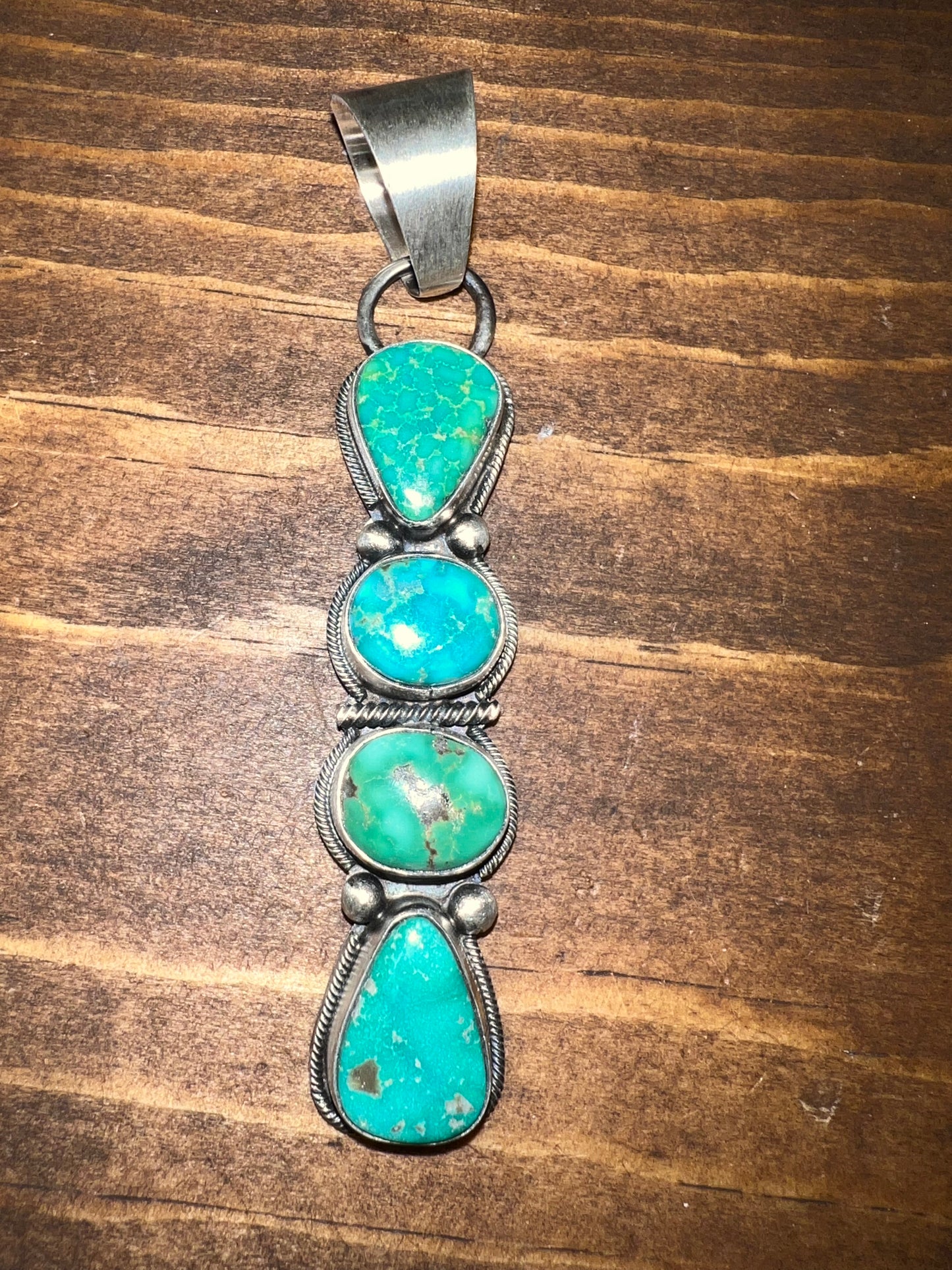 Navajo Sterling Silver Emerald Valley Turquoise Pendant