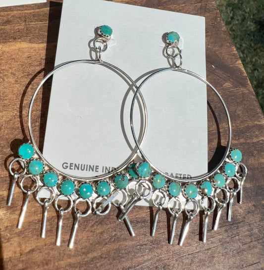 Zuni Sterling Silver Turquoise hoop earrings