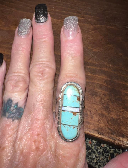 Navajo made sterling silver turquoise stabilized ring