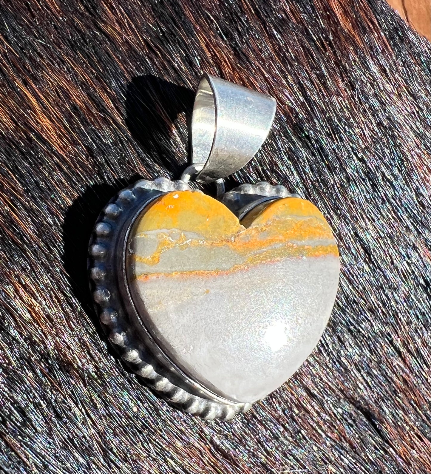 Navajo Sterling Silver Bumblebee Jasper Heart Pendant