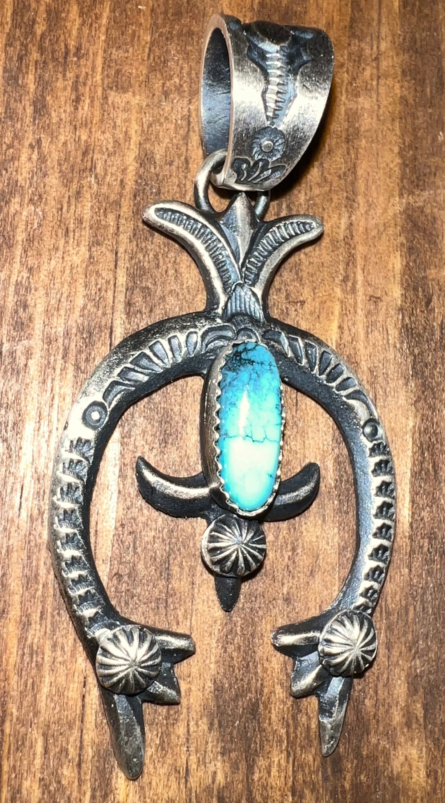 Navajo Made Sterling Silver Turquoise Naja Pendant