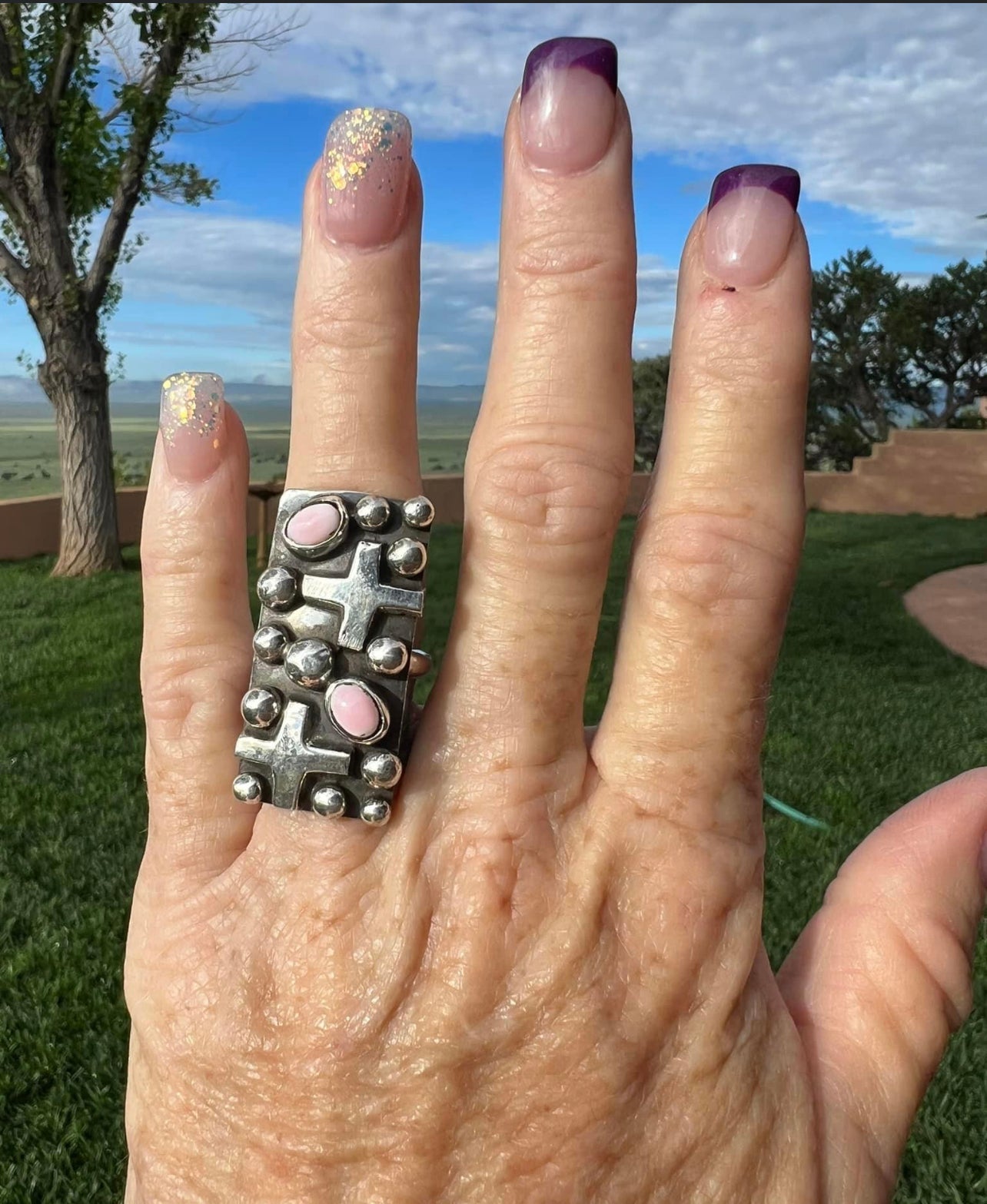 Gorgeous Sterling Silver Pink Conch Shell Ring size 7