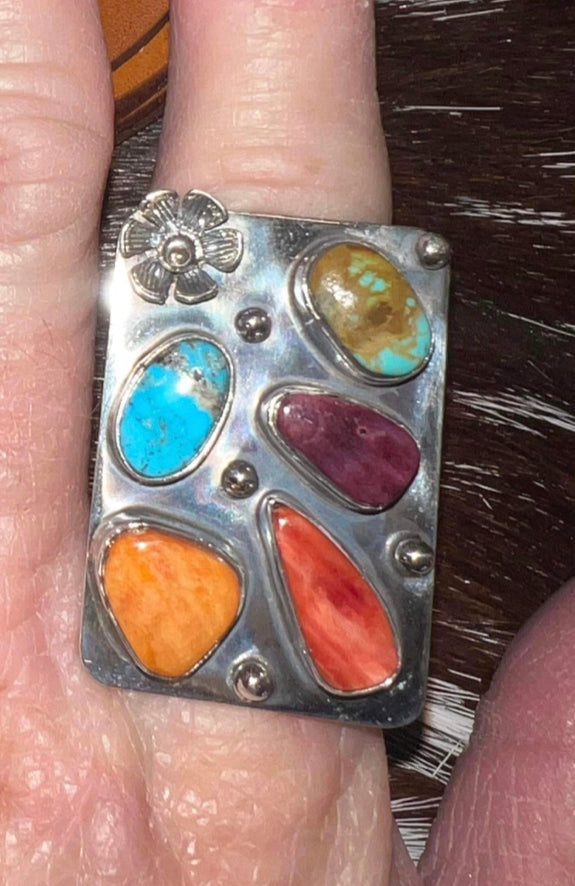 Navajo Made Sterling Multi Stone Ring