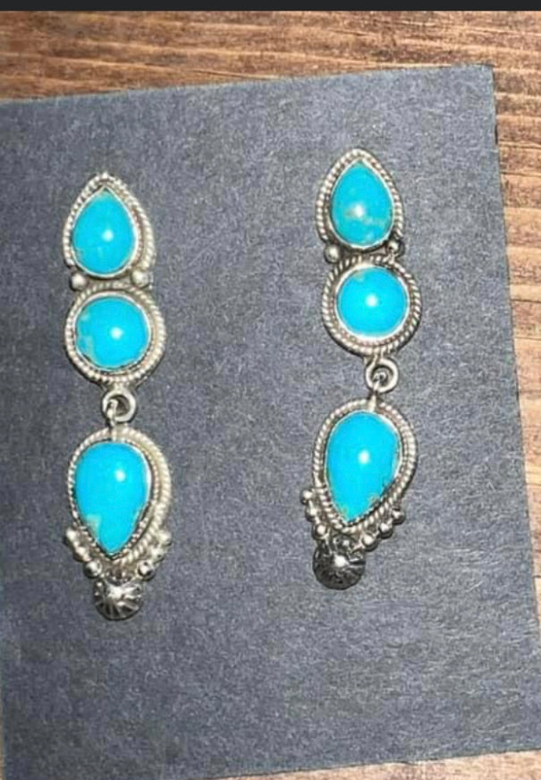 Gorgeous Southwest Sterling Silver Turquoise Earrings