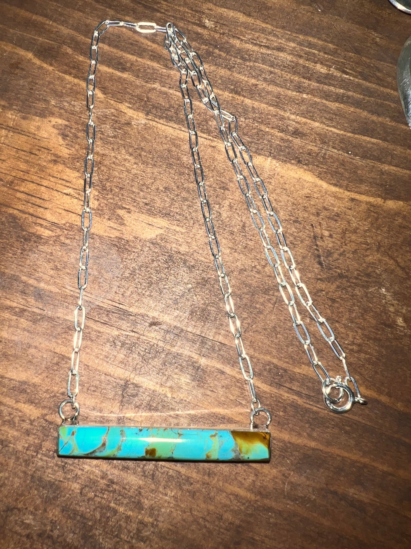 Navajo made sterling silver turquoise bar necklace