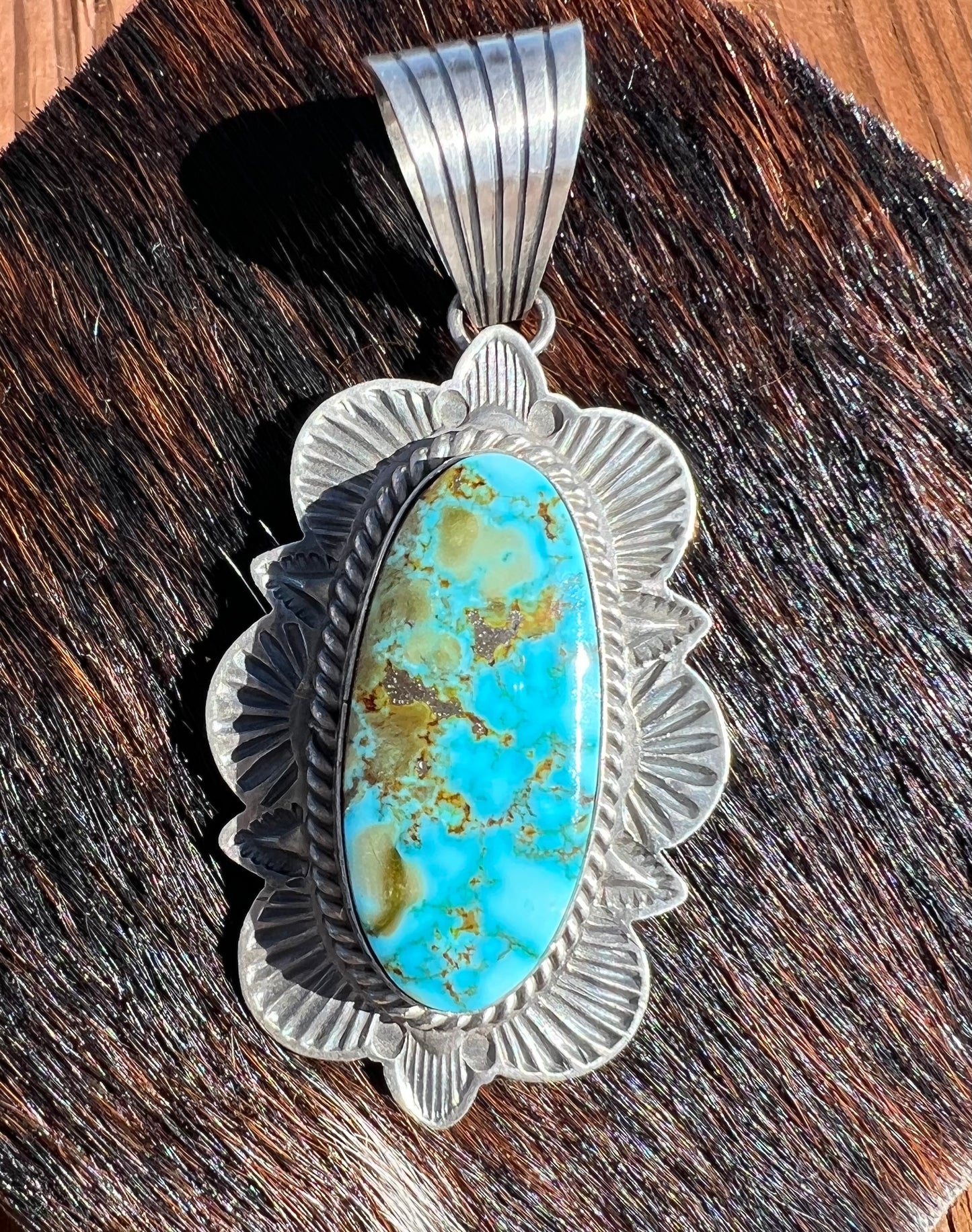 Navajo Made Sterling Silver Turquoise Pendant