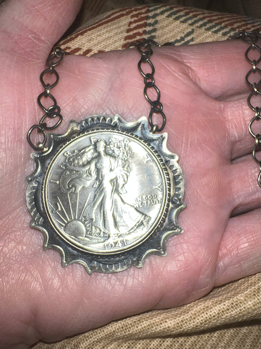 Navajo 1941 Liberty Walking Coin Pendant Necklace