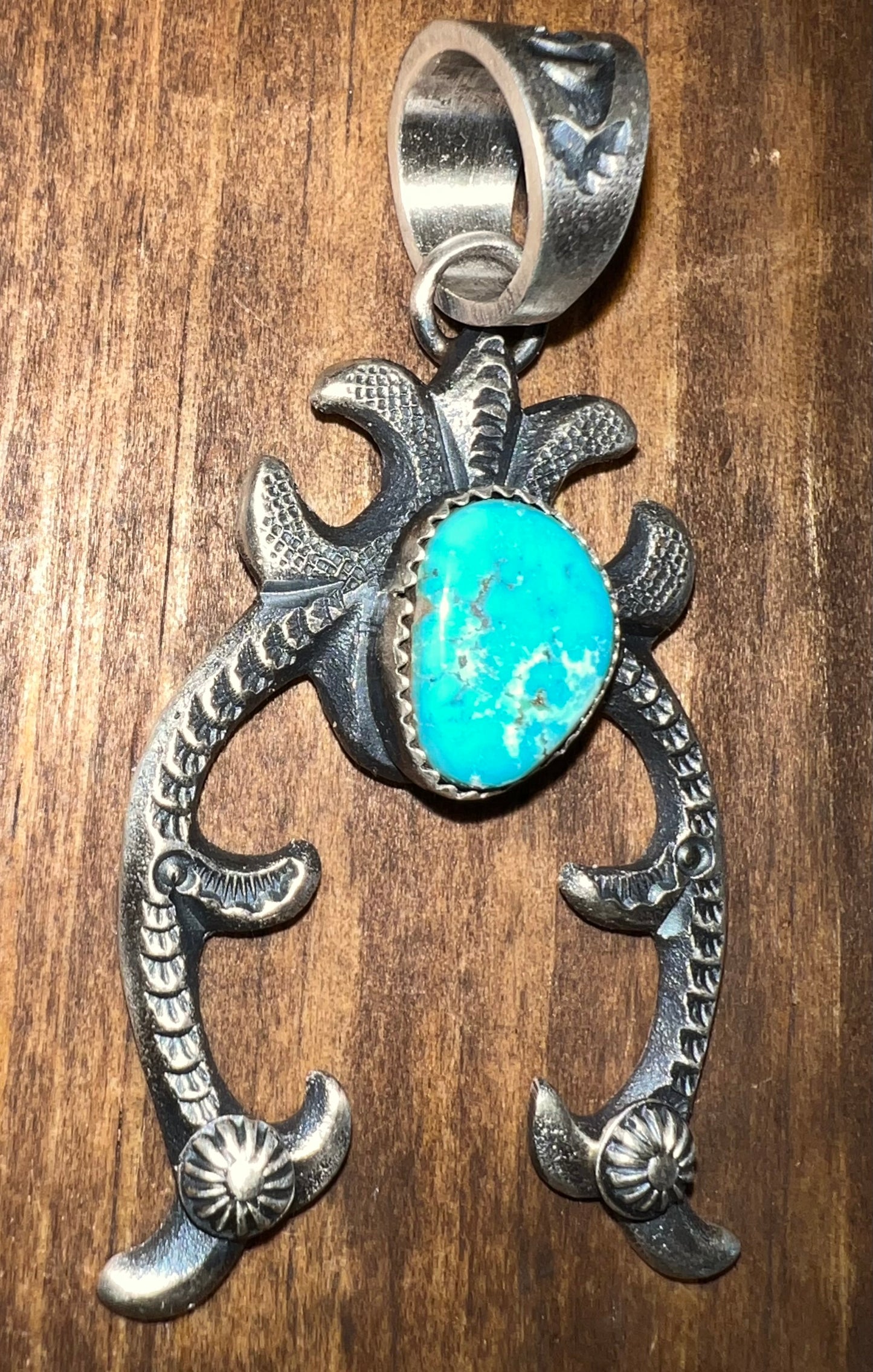 Navajo Made Sterling Silver Turquoise Naja Pendant