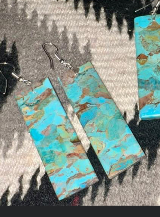 Navajo made turquoise compressed slab earrings