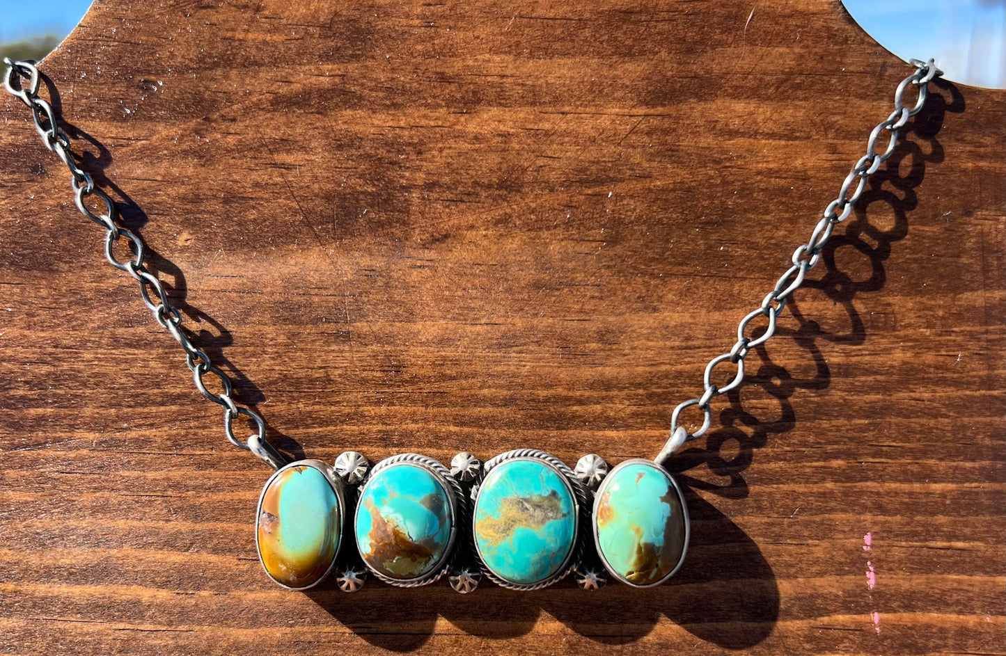 Navajo Sterling Silver Turquoise Four Stone Necklace