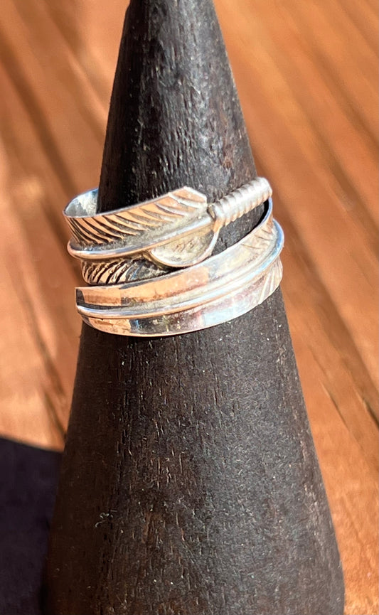 Navajo Sterling Silver Feather Size Adjustable Ring