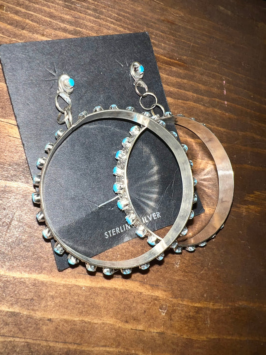 Navajo made sterling silver snake eye hoop earrings