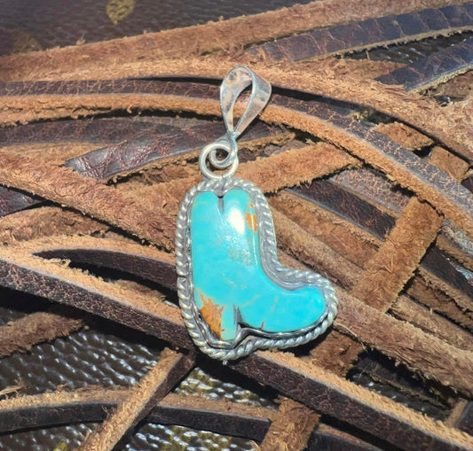 Sterling silver Southwest Turquoise Boot Pendant