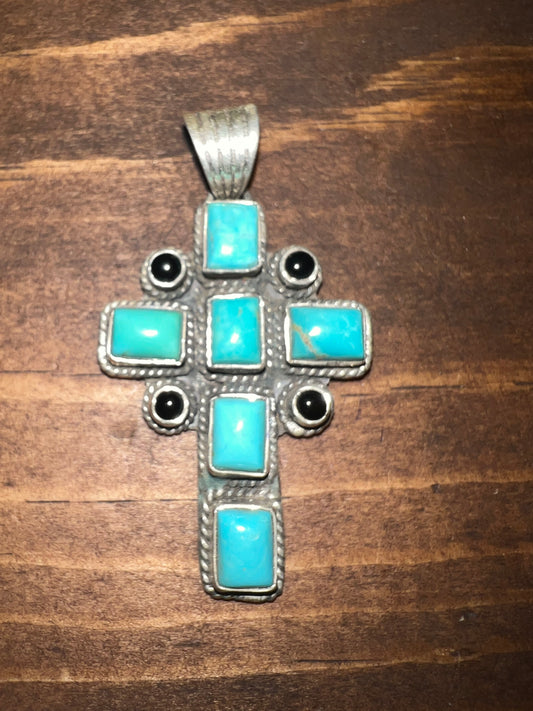 Gorgeous Sterling Silver Turquoise Jet Cross